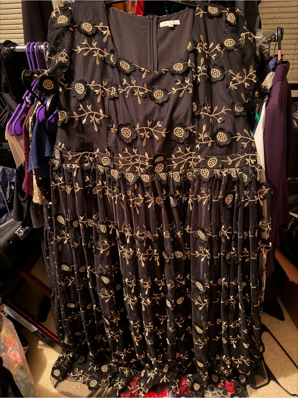 Ivy City Co Black Floral Embroidered Maxi Athena Dress - Picture 8 of 8